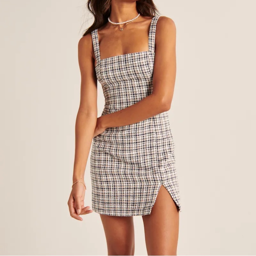 Abercrombie & Fitch Plaid Mini Dress in Ivory, Black & Blue